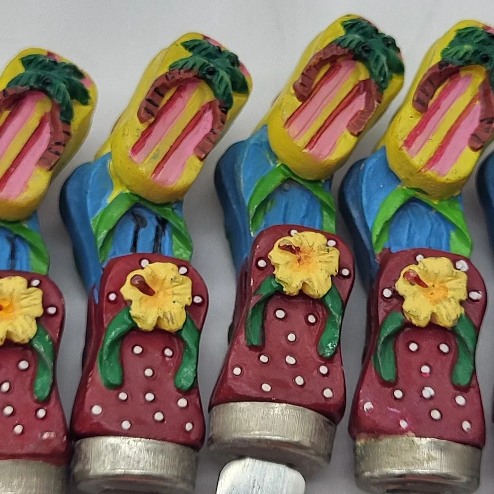 Appetizer Forks Novelty Flip Flop Flamingo Summer Colorful Cocktail Set Of 8